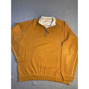 Tommy Bahama Sweater Mens L Reversible Pullover 1/4‎ Zip Long Sleeve Orange Tan